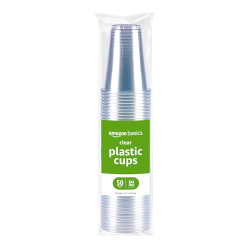 Basics Disposable Clear Plastic Cups for Cold Drinks, BPA-Free, Easy to Hold, 16oz, 50 Count