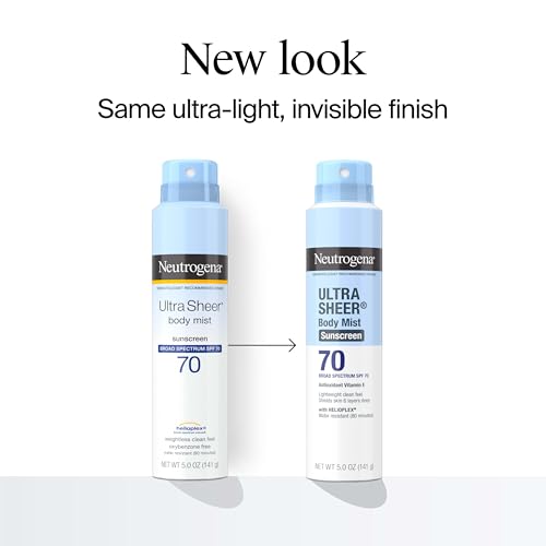 Neutrogena Ultra Sheer Body Mist Sunscreen Spray, Broad Spectrum SPF 70, Lightweight Spray Sunscreen, Non-Greasy & Water Resistant, Oil-Free & Non-Comedogenic UVA/UVB, 5 oz, Pack of 3