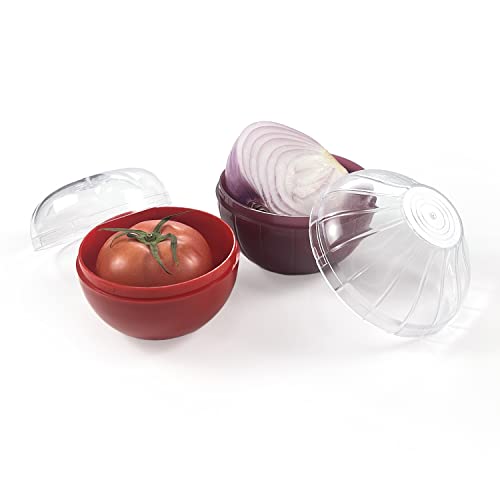 2PCS Fruit and Vegetable Shaped Savers Onion and Tomato Storage Containers for Fridge Vegetable Crisper Makes Food Stays Fresh Longer