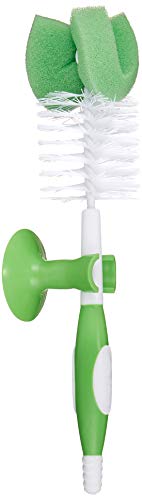 Brand - Mama Bear Baby Bottle Brush with Nipple Cleaner and Suction Cup Stand, White (Pack of 3)