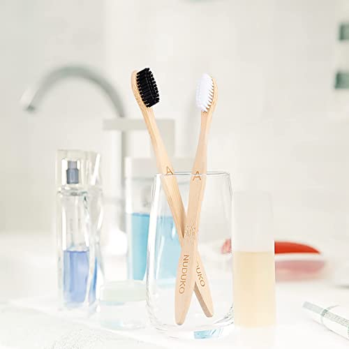 NUDUKO Bamboo Toothbrushes Biodegradable Toothbrush 10 Pack - Eco-Friendly, Natural Wooden Tooth Brush, BPA Free Travel Size Organic Soft Bristle Toothbrush, Soft Toothbrushes for Adults
