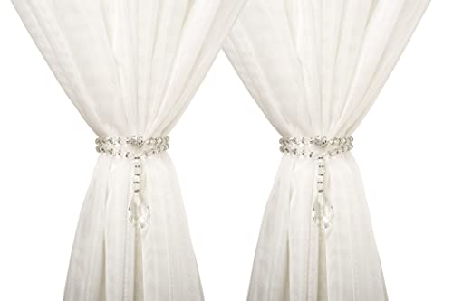 SUQ I OME 1 Pair of Luxury Crystal Beaded Magnetic Curtain Tieback and Holdback Curtain Clips Curtain Buckle Curtain Holder Blingbling Curtain Holdbacks for Drapes,Crystal