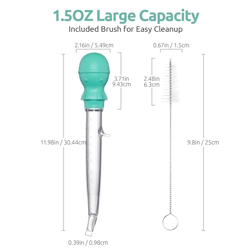 U-Taste 1.5oz Angled Turkey Baster - 228.2℉ Heat Resistant Food Grade Tritan and Silicone Large Octopus Bulb Baster Set with Cleaning Brush for Cooking Basting Meat Poultry Beef Chicken (Aqua Sky)