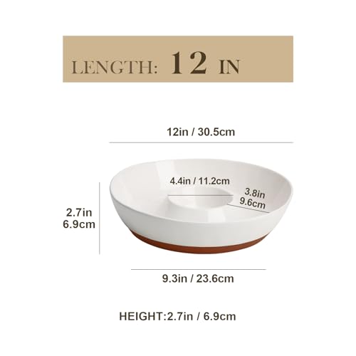 MALACASA Ceramic Chips and Dip Serving Tray, 12 Inch Large Divided Bowls Set for Salsa, Veggies & Dip, Appetizers, Snacks, Free-Form Serving Dish Platter for Parties Hosting & Entertaining, White