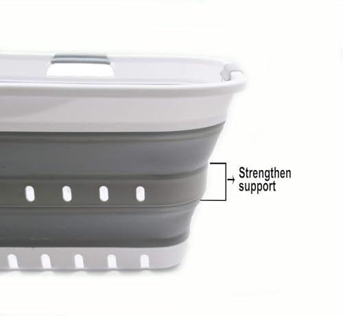 SAMMART 42L (11 gallon) Collapsible Plastic Laundry Basket - Foldable Pop Up Storage Container/Organizer - Space Saving Hamper/Basket (1, White/Grey)