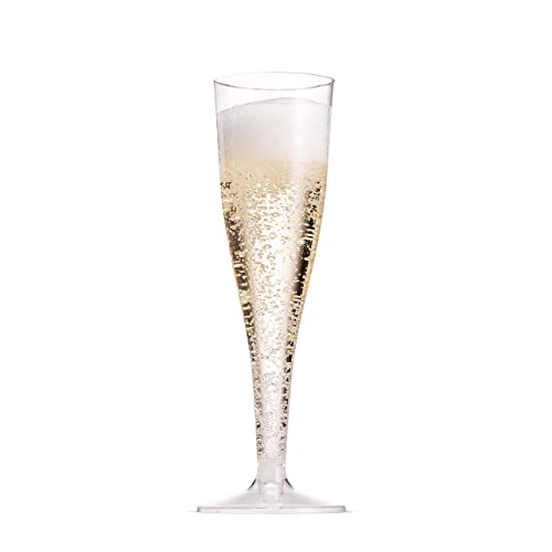 Munfix 100 Plastic Champagne Flutes - 5 Oz Disposable Clear Champagne Glasses for Parties, Mimosa Bar, Events, Wedding and Shower Party Supplies - Toasting Cocktail Cups