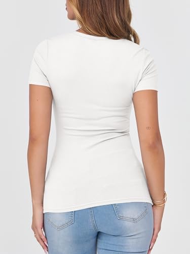 ANRABESS Women Short Sleeve Crewneck Ribbed Knit Slim Fitted Shirts Summer Tops Basic Tee Casual 2026 Spring Outfits Clothes