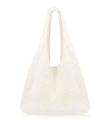 COOKOOKY Crochet Beach Tote bag Summer Beach Bag for Women Aesthetic Mesh Tote Bag Hippie Bag Knit Bag