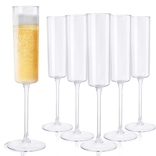 Ciaell 24 Pack Plastic Champagne Flutes - Clear 6 Oz Disposable Champagne Glasses - Square Plastic Toasting Glasses for Party Birthday Anniversary Wedding