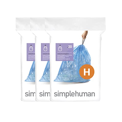 simplehuman Code H 60 Count, Genuine Custom Fit Liners, Drawstring Trash Bags in Dispenser Packs, 30-35 Liter / 8-9.2 Gallon, Blue