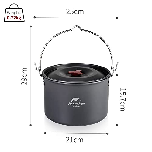 Naturehike Camping Soup Pot Cookware with Lid Large Outdoor Portable Hanging Pot Cooking Set for 1-6 People