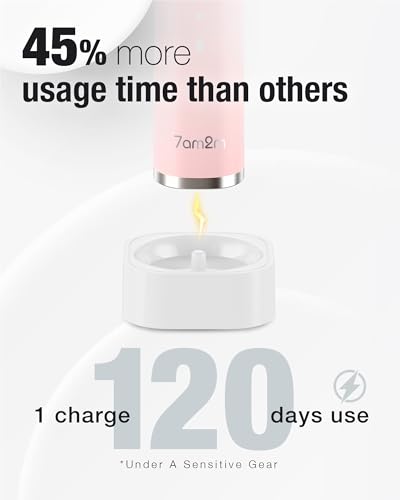 7AM2M Sonic Electric Toothbrush with 6 Brush Heads for Adults&Kids, One Charge for 120 Days, Wireless Fast Charge, 5 Modes, 40000VPM Powered Toothbrush, 2 Minutes Built in Smart Timer-Pink