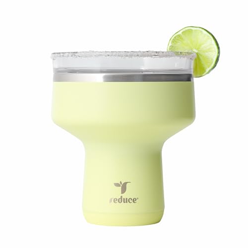 REDUCE Saltini 16 oz Cocktail Tumbler - Insulated Margarita Tumbler with Lid - Keeps Drinks Cold for 10 Hours - 360 Sippable Martini Glass Alternative - Shatterproof, Perfect for Parties - Lemon Luau