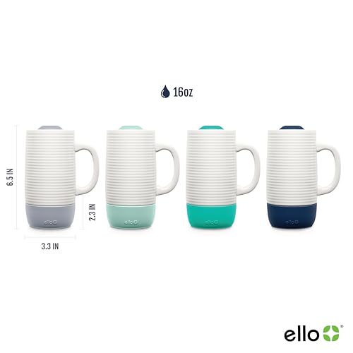 Ello Jane 18oz Ceramic Travel Mug with Handle, Splash-Resistant Slider Lid and Built-in Coaster, Perfect for Coffee and Tea, BPA Free, Dishwasher Safe, Holiday Gift Her Him, Yucca