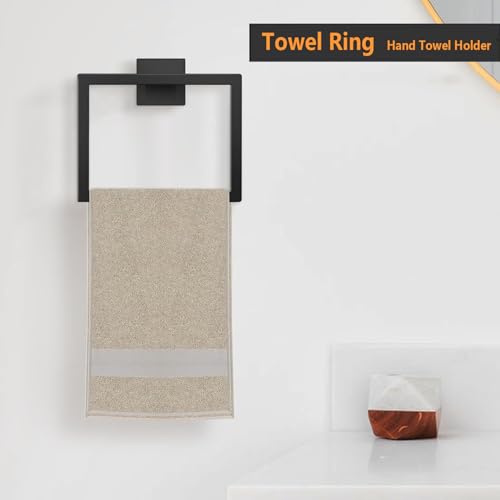 Towel Ring - Thicken SUS 304 Stainless Steel Towel Holder, Towel Racks for Bathroom, Square Modern Design Hand Towel Holder, Contemporary Hand Towel Bar - Matte Black