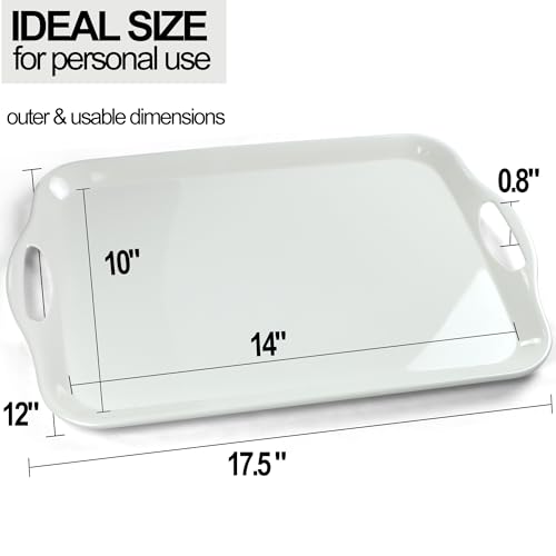 Czlizdyt Large Melamine Serving Tray with Handles, 17.5 x 12 in Rectangular Melamine Serving Platter, Dishwasher Safe Trays for Eating, Appetizer, Charcuterie, Snack, Fruit, Desserts, Set of 2, White