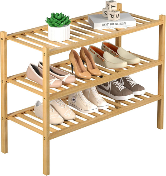 3 Tier Bamboo Shoe Rack for Closet Free Standing Shoe Shelf