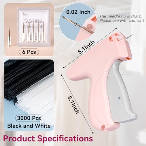 Aisoso Stitch Gun for Clothes, Pink Handheld Stitching Gun Quick Clothing Fixer, 0.5mm Sewing Kit Includes 1500 Black Fasteners and 1500 White Fasteners
