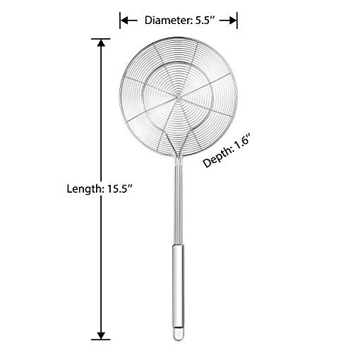 Hiware Solid Stainless Steel Spider Strainer Skimmer Ladle for Cooking and Frying, Kitchen Utensils Wire Strainer Pasta Spoon, 5.4 Inch