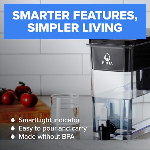 Brita 27 Cup Water Filter Dispenser with Elite Filter, NSF Certified to Remove 99% of Lead, Reduces 30 Contaminants Including Microplastics, Mercury & Chlorine, SmartLight Indicator, BPA-Free, Black