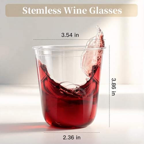 WELLIFE 12 oz Clear Plastic Cups, 100 Pcs Disposable Wine Glasses Stemless Cocktail Punch Cups for Cold Drinking Wedding Party Supplies Valentine's Day