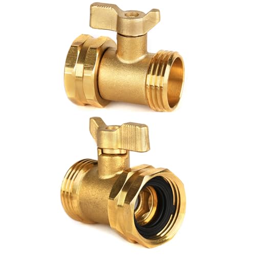 2 Pack Garden Hose Shut Off Valve - Extended Handle - 3/4" Heavy Duty Solid Brass Hose Connector Water Shut Off Valve Hose Shutoff Valve with 4 Pcs Hose Washers