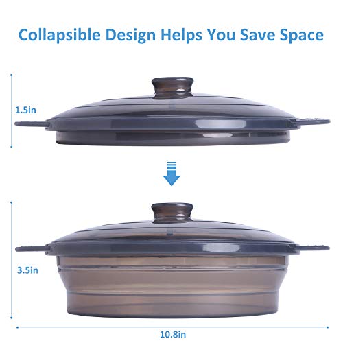 Microwave Steamer Cooker Collapsible Bowl Silicone Baked Potato Cookware with Handle Lid for Vegetables Fish Prep Meal Food with Removable Rack BPA Free Easy to Store Freezer Dishwasher Safe Black