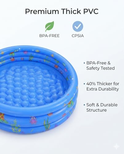 Baby Pool for Toddlers 1-3 with Bubble Bottom, Inflatable Kiddie Pool for Kids with Easy Drain Plug, Small Blow Up Pool for Backyard Summer Water Play, Durable Kids Swimming Pool (Blue)