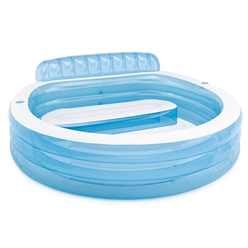 INTEX Swim Center Inflatable Family Lounge Pool: Built-In Bench – Cup Holder – 156 Gallon Capacity – 90" x 86" x 31" – Blue