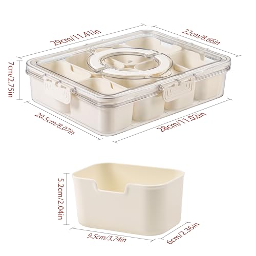 Bandesun Divided Serving Tray with Lid and Handle - Snackle Box Charcuterie Container for Portable Snack Platters - Clear Organizer for Candy, Fruits, Nuts, Snacks - Perfect for Party, Entertaining