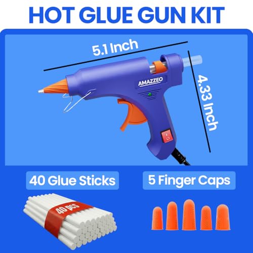 Mini Hot Glue Gun and Sticks Set 40pcs with 5 Fingers Safety Caps - Kids & Home Use Gun, Pistola De Silicona Caliente School Projects & Quick Repairs Small Glue Gun for Crafts