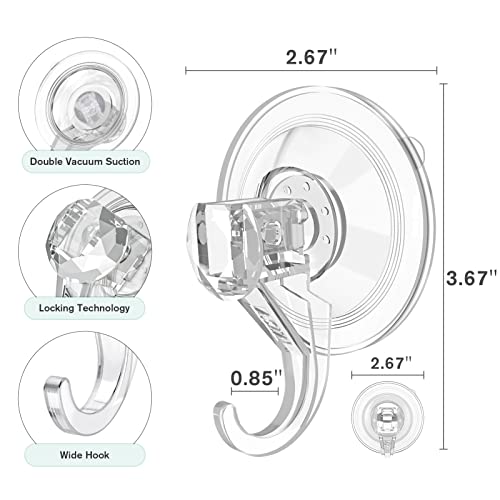 VIS'V Wreath Hanger, Large Suction Cup Wreath Hooks, Heavy Duty, 22 LB Capacity, Removable and Reusable, Clear, 2 Pcs