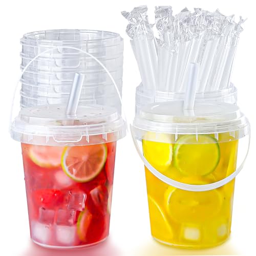 Qsqwsuye 15sets disposable plastic cup with lid and straw, 34 ounce reusable and suitable for outdoor travel beverage packaging pool party supplies beach party supplies picnic supplies
