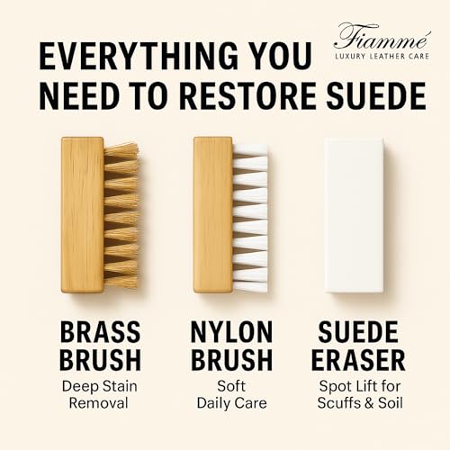 Fiamme Suede and Nubuck Cleaning Kit - Complete Brass & Nylon Brush Set, Suede Eraser for Shoes, Jackets, Boots, Handbags