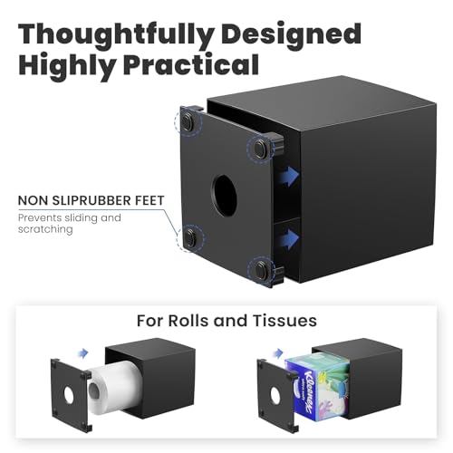 Tissue Box Cover, Square Modern Facial Acrylic Tissue Holder Napkin Dispenser Accessories for Bathroom Vanity Countertop,Bedroom Dresser,Night Stand,Desk,Office (Black)