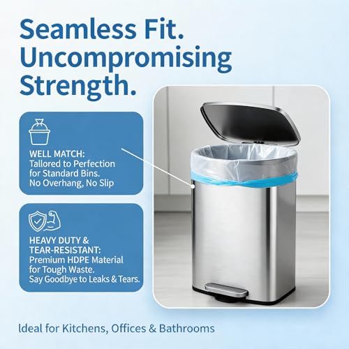 13 Gallon Trash Bags Drawstring 120 Count, 1.7 Mil Thick White Garbage Bags, Easy-Dispense Roll for Kitchen & Household Use, Resists Tears, Leaks and Punctures