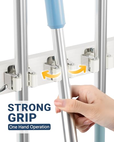Lorbro Broom Holder Door Mount, Wood Over the Door Broom and Mop Holder