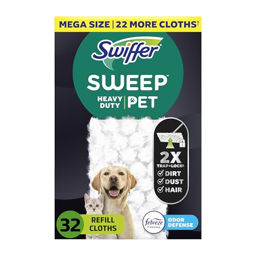 Sweep + Mop, Dry Pads Refill, Floor Cleaner for Dirt, Dust, Hair, Cleaning Cloths for Mopping Home, Bathroom, Kitchen, All Purpose Multi-Surface Floor Wipes, Heavy Duty, Pet, 32 Count