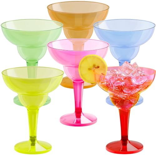 JOYIN 36 Packs Plastic Margarita Glasses Cups 12 oz Disposable Cinco De Mayo Fiesta Party Decoration for Fun Taco Party Supplies, Neon Cocktail Cups, Mexican Theme for Carnivals