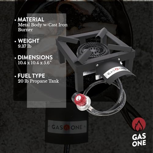 GasOne High Pressure Single Propane Burner - Outdoor Cooking with Heat Shield and Guard – Propane Burner Head for Camping, Tailgating, Seafood Boil, Home Brewing - Patented