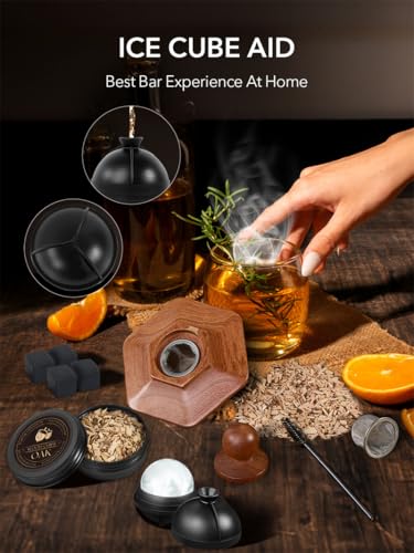 23Pcs Whiskey Smoker Kit with Torch-12 Wood Chips, Ice Ball Mold, Cocktail Smoker Infuser Kit, Old Fashioned Drink Smoker Kit, Birthday Bourbon Whiskey Gifts for Men,Dad,Him, Valentine's Day Gifts