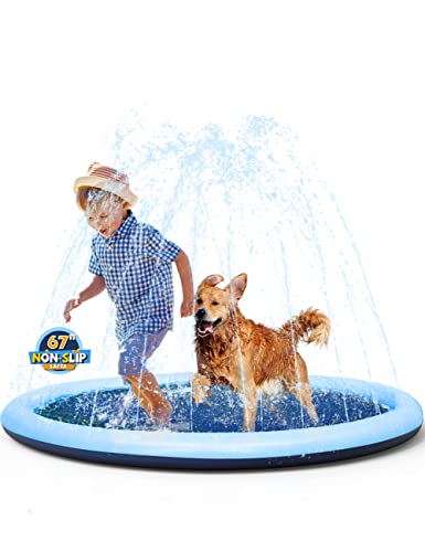 VISTOP 67" Non-Slip Splash Pad for Kids and Dogs, Thickened Sprinkler Pool for Toddlers, Outdoor Backyard Water Toys, Fun Fountain Play Mat for Babies, Children & Pets Blue