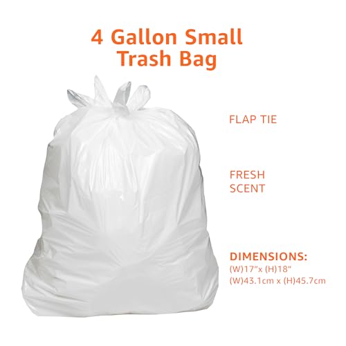 Basics Small 4 Gallon Trash Bags with Flap Ties, Fresh Scent, Odor Control, 0.5 mil Thick, 80 Count