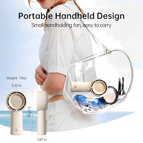 JISULIFE Handheld Portable Turbo Fan [16H Max Cooling Time], 4000mAh USB Rechargeable Personal Battery Operated Mini Small Pocket Fan with 5 Speeds for Travel/Outdoor/Vacation/Concerts - Brown