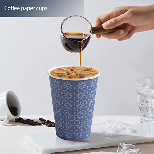 Clawsoff 300 Pack Paper Cups 8 oz, Disposable Hot/Cold Beverage Drinking Cups, 8 OZ Paper Coffee Cups, Navy Floral Coffee Cups for Party, Picnic, Travel, and Events