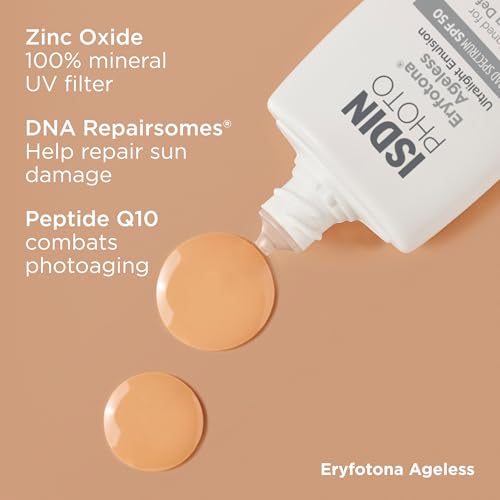ISDIN Eryfotona Ageless Tinted Mineral Sunscreen SPF 50, Anti-Aging Face Sunscreen with Zinc Oxide, DNA Repairsomes & Vitamin E, Universal Tint No White Cast, Dermatologist Recommended