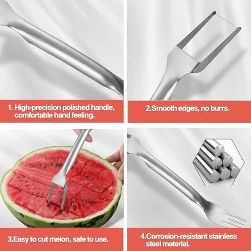 Watermelon Cutter, 2-in-1 Stainless Steel Fruit Cutter, Dual Head Watermelon Fork Slicer Tool, Summer Fruit Cutting Kitchen Gadget for Home (2PCS)