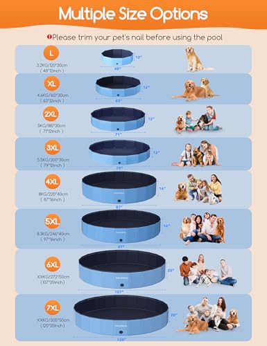 Meowant Foldable Dog Pool, Hard Plastic Dog Swimming Pools for Large Dogs, Collapsible Plastic Kid Pet, Portable Bathing Tub Kiddie Pool for Dogs (XL-63'' × 12'')