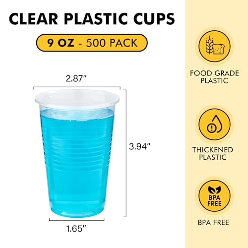 RACETOP 500 Pack 9 oz Plastic Cups, Clear Disposable Plastic Cups Bulk, Cold Drinking Party Cup, Transparent for Wedding, Thanksgiving, Christmas, Party