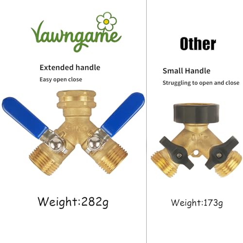 Hose Splitter 2 Way Heavy Duty, Full Flow Garden Hose Splitter with Large Easy-Turn Handle, 3/4 Inch GHT Brass Water Hose Splitter for Outdoor Faucet, Y Valve Hose Bib Splitter